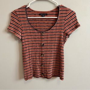 American Eagle Outfitters Striped Ribbed Button Top